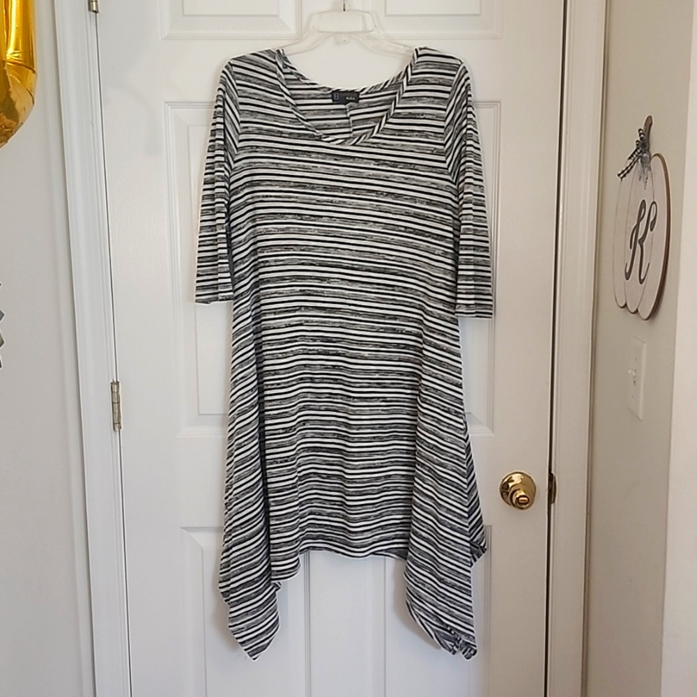 Black, Gray, and White Horizontally Striped Lightweight Dress